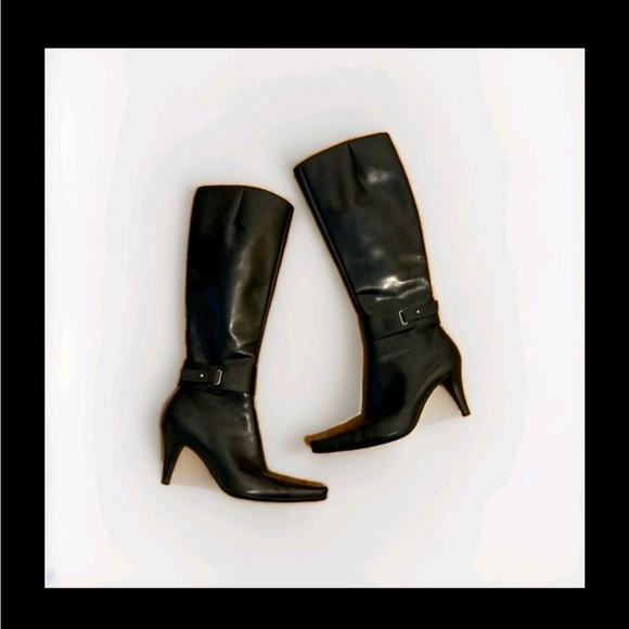 Sergio Rossi Shoes - Sergio Rossi Black Leather Stilleto Heeled Knee High Boots Made In Italy Sz 35.5